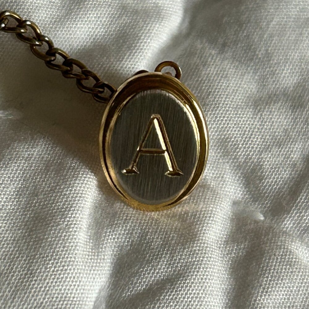 Mens Tie Tack Pin Letter A Monogram Initials Silver Gold Oval Beveled Like New
